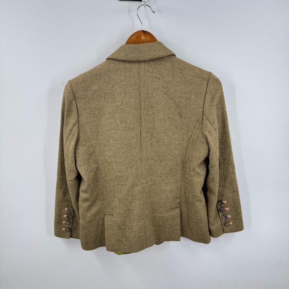 Vintage Y2K American Eagle Blazer Tan Herringbone Pink Floral Embroidered Size M - Picture 2 of 10